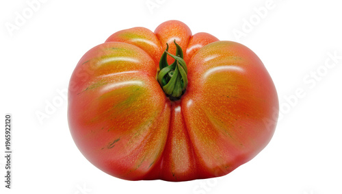 Photos Ripe red-orange ribbed heirloom tomato, isolated on transparent background