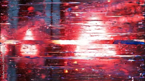 Abstract Digital Red Chaos: A vibrant and abstract digital composition explodes with energy, featuring a chaotic interplay of red hues, flickering lines, and distorted textures.