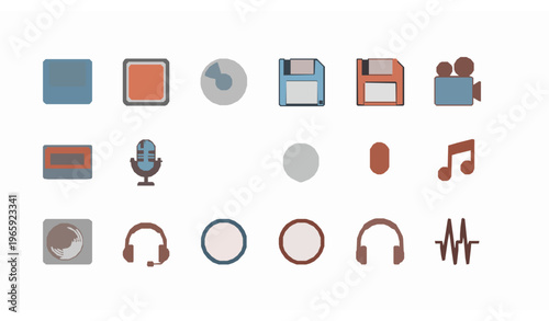 Modern recording and media line icon collection with microphone podcast cd cassette and player elements