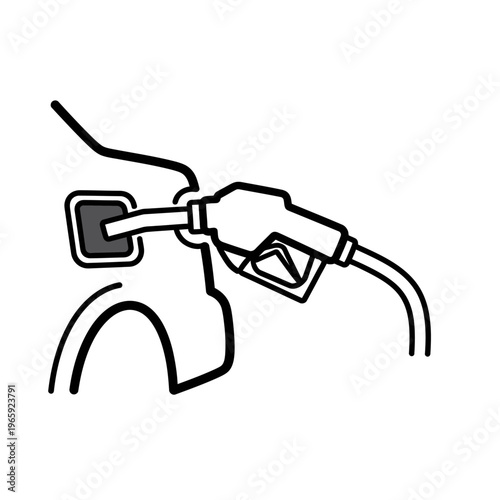Simple black icon showing fuel nozzle inserted into a car. Clean and minimal design for automotive and fuel concepts.