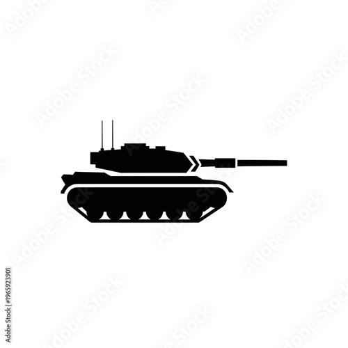 Armored Combat Vehicle Silhouette: A bold black silhouette of a powerful armored combat vehicle, a symbol of military might and strategic warfare. 