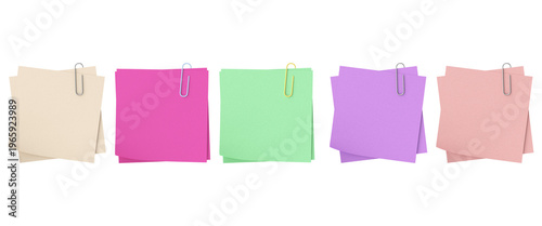 Bild auf Leinwand Colorful paper clip with blank sticky notes set isolated on transparent