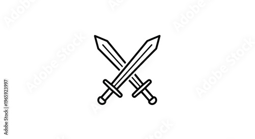 Crossed Swords: A starkly simple yet powerful graphic presents two swords in a classic crossed configuration, symbolizing conflict, valor, or heraldry.