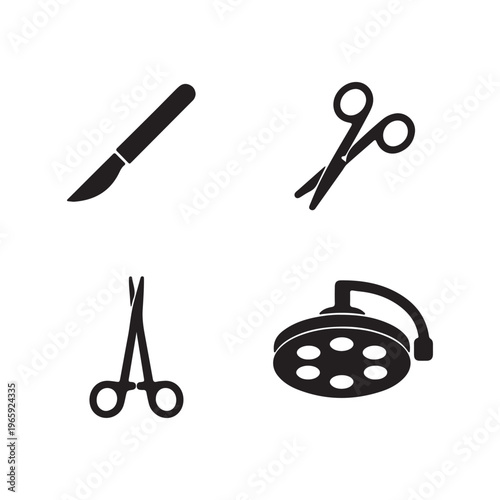 Surgical instruments including scalpel scissors forceps and operating room light