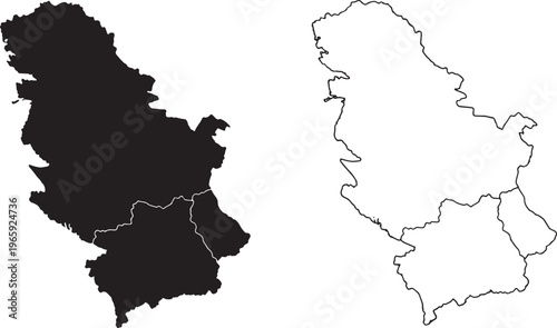 Serbia map with regions and outline on white background