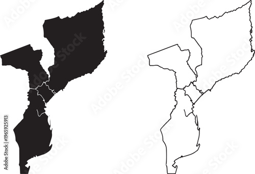 Map of Mozambique with provinces outlined and filled areas  geographic illustration