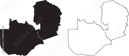 Zambia and Zimbabwe maps in black and white on white background