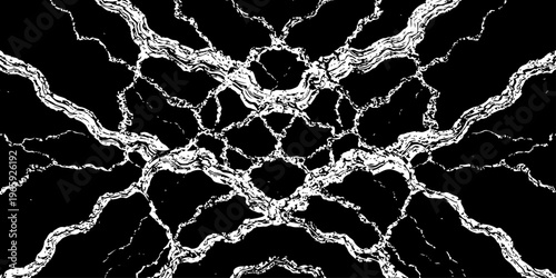 Symmetrical white crack pattern on black background abstract fracture texture modern design