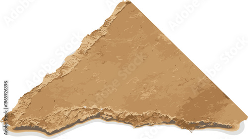 A rough-edged triangle of torn brown cardboard, suggesting a rustic or handcrafted element with a distressed texture