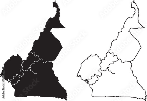 Map of Cameroon with regions and states outlined in black and white