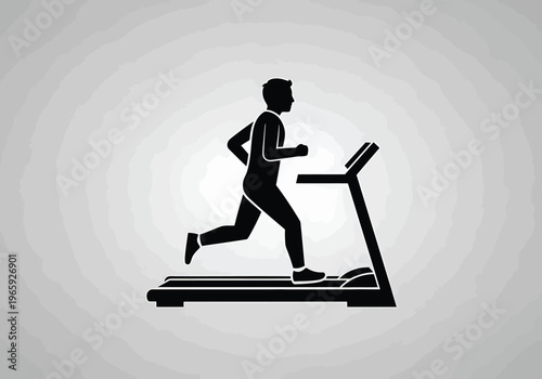 Silhouette of a man running on a treadmill, fitness and exercise concept, healthy lifestyle, cardio workout, gym equipment icon, vector illustration