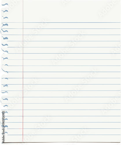 Clean, blank sheet of lined notebook paper with a distinctive torn edge, perfect for creative expression, school assignments, or general note-taking