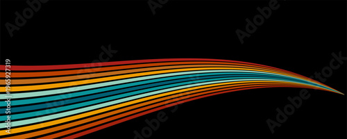 Abstract background of rainbow groovy Wavy Line design in 1970s Hippie Retro style. Vector pattern ready to use for cloth, textile, wrap and other. vector