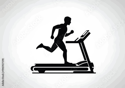Silhouette of a man running on a treadmill, fitness and exercise concept, healthy lifestyle, cardio workout, gym equipment, vector illustration
