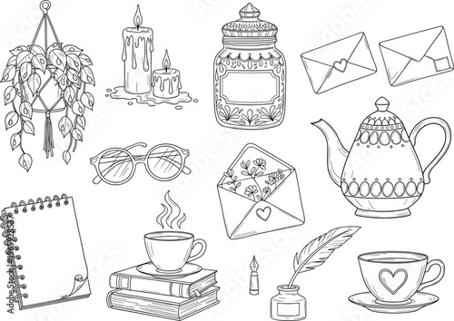 handwritten quill and inkwell with feather vector illustration