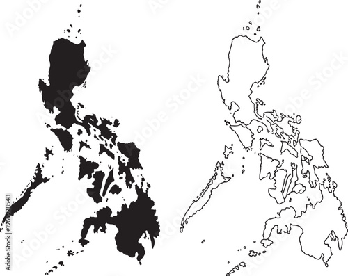 Philippines map illustration with shaded and outlined regions on white