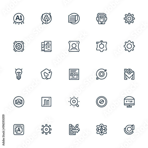 Collection of dark blue outline on white background