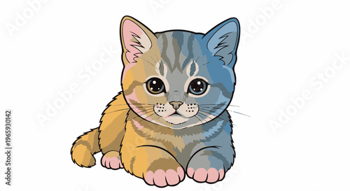 A cute, cartoonish kitten with a split color scheme, featuring warm yellow and cool blue fur