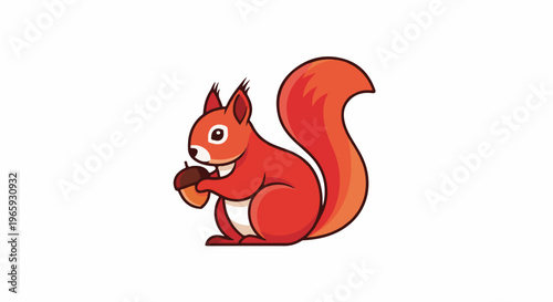A charming cartoon squirrel with a fluffy tail holds an acorn