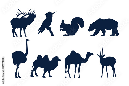 Collection of animal silhouettes in dark blue