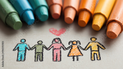 Crayon drawing family love connection happy child art heart colorful wax pastel