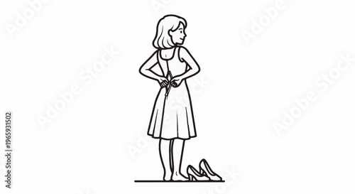 A woman with short hair zips up her dress, turning slightly away from the viewer