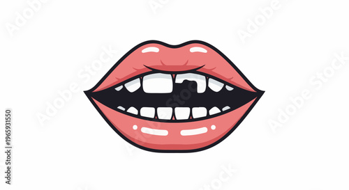 Close-up of open lips showing missing front teeth, with detailed shading