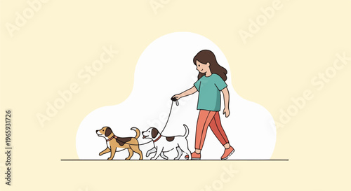 Person walking two dogs on leashes