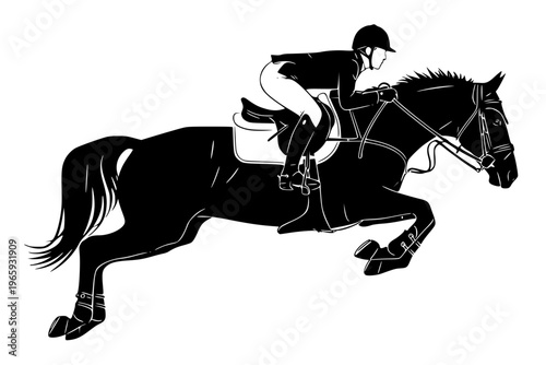 Show Jumping Horse and Rider Silhouette Equestrian Sport Competition Action Black Vector