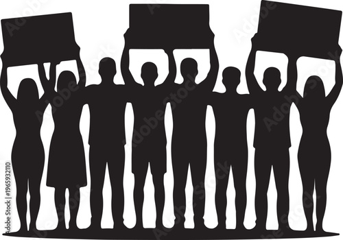 Diverse vector silhouette group of individuals standing in solidarity during a peaceful demonstration