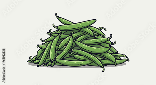 A pile of vibrant green snap peas, artfully illustrated with a clean, pixelated style