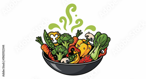 Steaming bowl of colorful, fresh vegetables, healthy and delicious