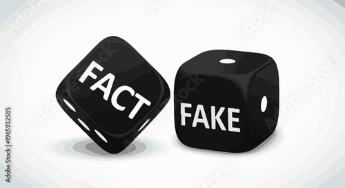 Two black dice, one labeled "FACT", the other "FAKE," against a plain background