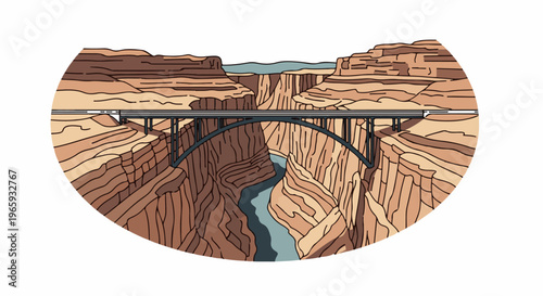 Arching bridge spans a vast canyon with a river below