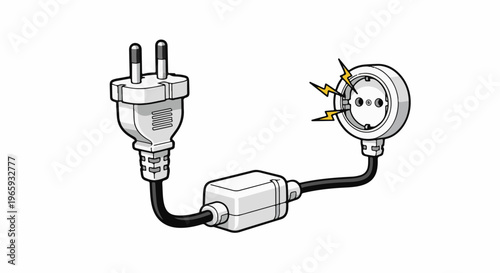 Electrical plug connected to an outlet with visible energy sparks