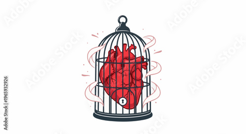 Anatomical heart encased in a decorative cage with light wisps