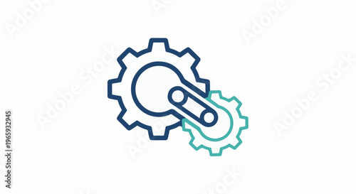 Two gears connected by a belt, one larger than the other, representing mechanical linkage