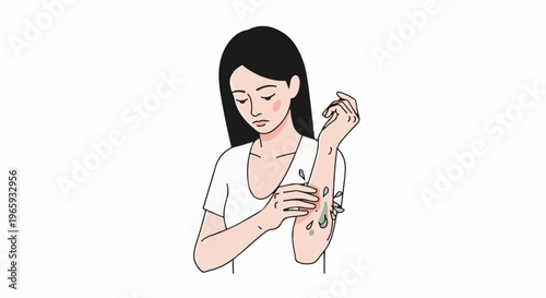 Woman examining arm for rash