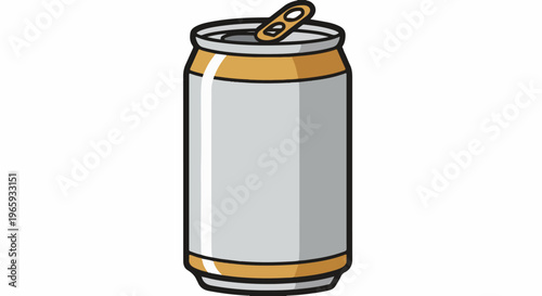 A minimalist graphic illustration of a silver beverage can with a gold band and an open tab