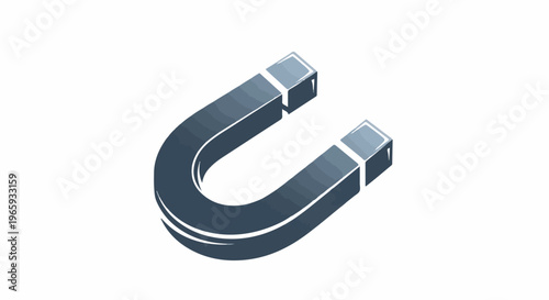 A stylized horseshoe magnet rendered with a gradient of blue and gray tones, isolated on a white background