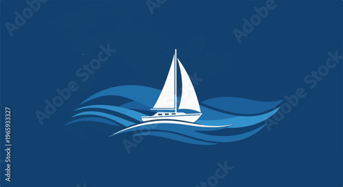 White sailboat glides on blue waves under a dark blue sky