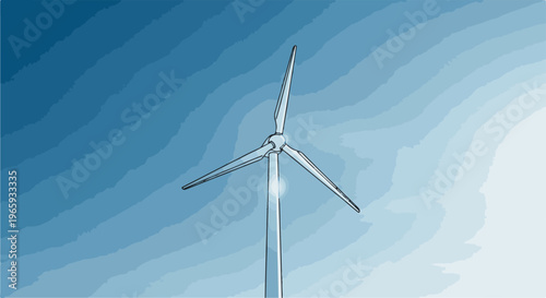 Stylized wind turbine against a gradient of blues