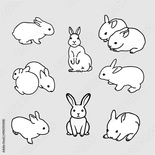 A rabbit icon set features a collection of cute and playful bunny designs in various poses and styles. Perfect for branding, apps, and seasonal projects like spring or Easter, these icons highlight so
