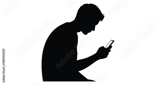 Canvas-taulu Silhouette of a young man looking at his smartphone