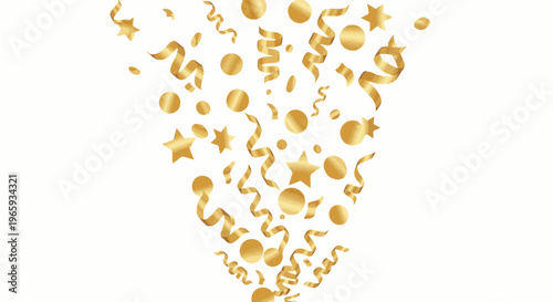 Golden confetti and streamers cascade downwards in a celebratory burst