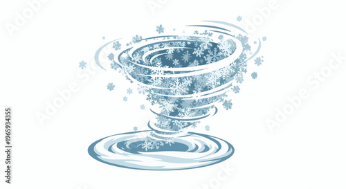 A blue and white cartoon depiction of a snow tornado