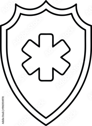 880 first responder badge shield with star emblem detailed line art vector illustration on transparent background