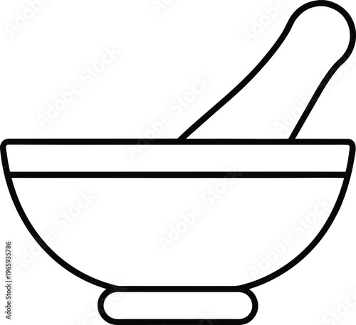 846 mortar and pestle bowl with grinding tool detailed line art vector illustration on transparent background