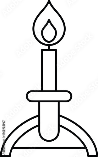 840 bunsen burner stand with gas tube and flame detailed line art vector illustration on transparent background