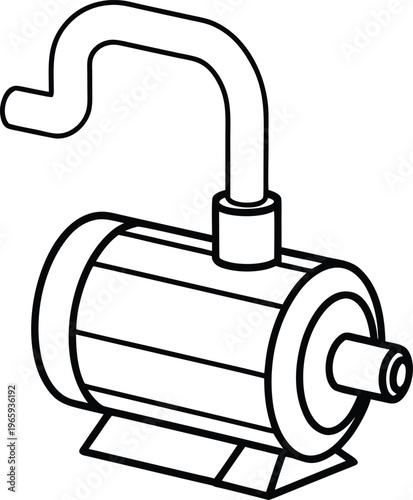 834 vacuum pump cylindrical body with hose and connector detailed line art vector illustration on transparent background